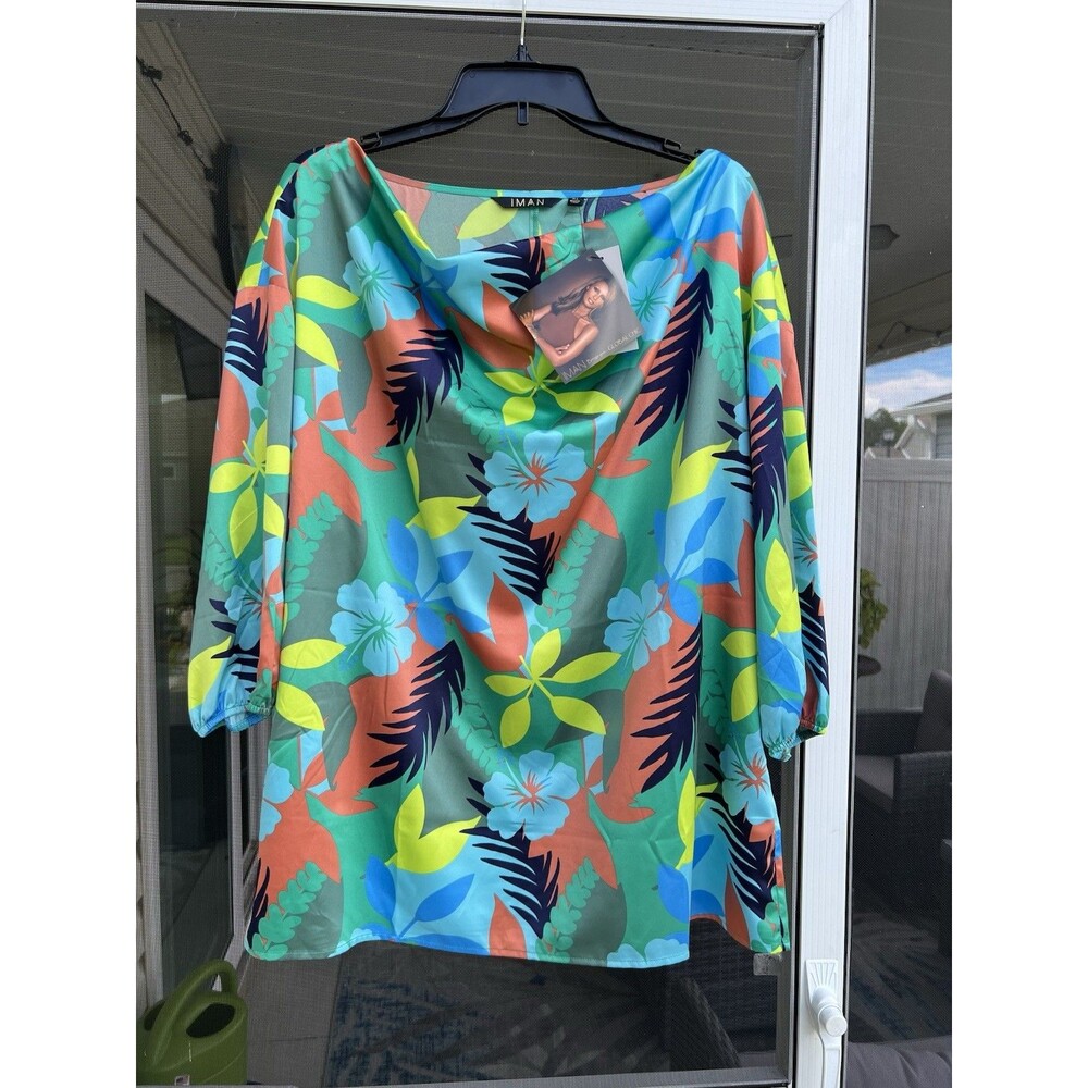 IMAN Global Chic Tropical Tunic Top NWT XL